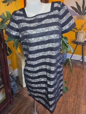 Marc By Marc Jacobs Black and White Striped Lace Tunic Dress